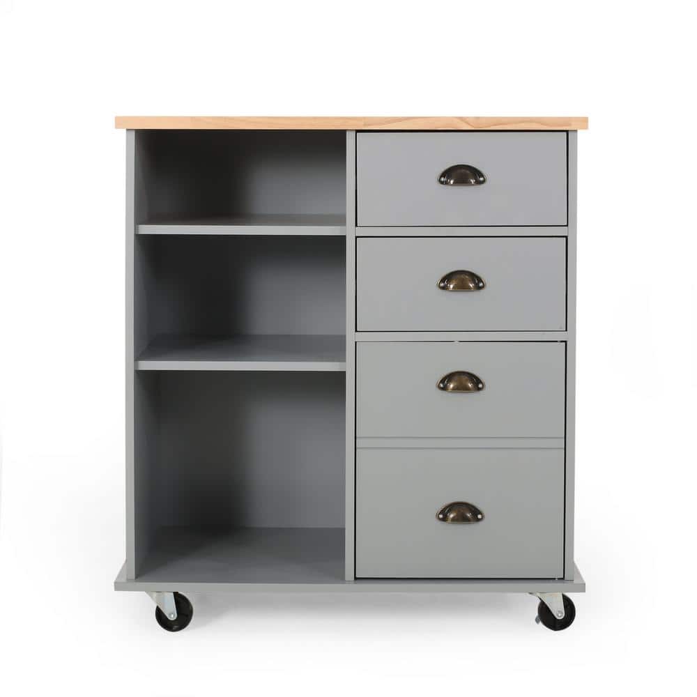 Contemporary Rectangular Kitchen Cart with Natural Wood Finish and Storage