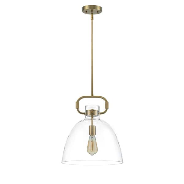 1-Light Gold Bell Traditional Metal Accent Design Pendant Light with Clear Glass Shade