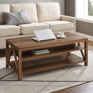48 in. Reclaimed Barnwood Large Rectangle Wood Coffee Table with Shelf
