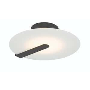 Nuvola 12.25 in. 13-Watt Contemporary Black Integrated LED Flush Mount with White Round Shade