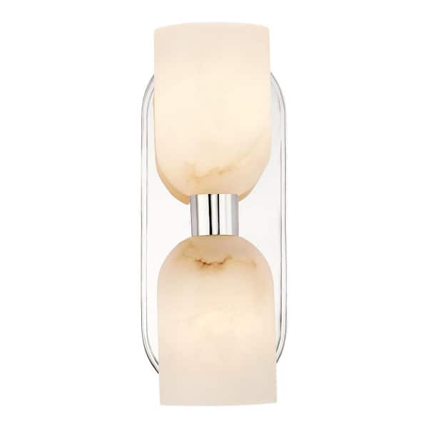 ALORA Lucian 11-in 2 Light 60-Watt Polished Nickel/Alabaster Vanity Light