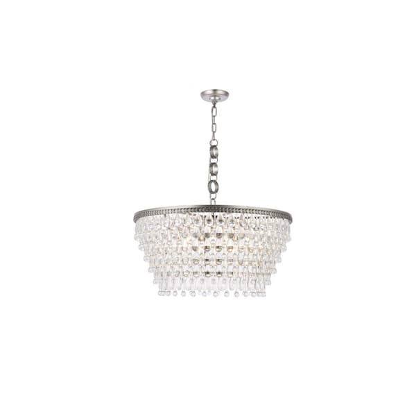 Unbranded Timeless Home 28 in. L x 28 in. W x 14 in. H 6-Light Antique Silver Contemporary Chandelier with Clear Crystal