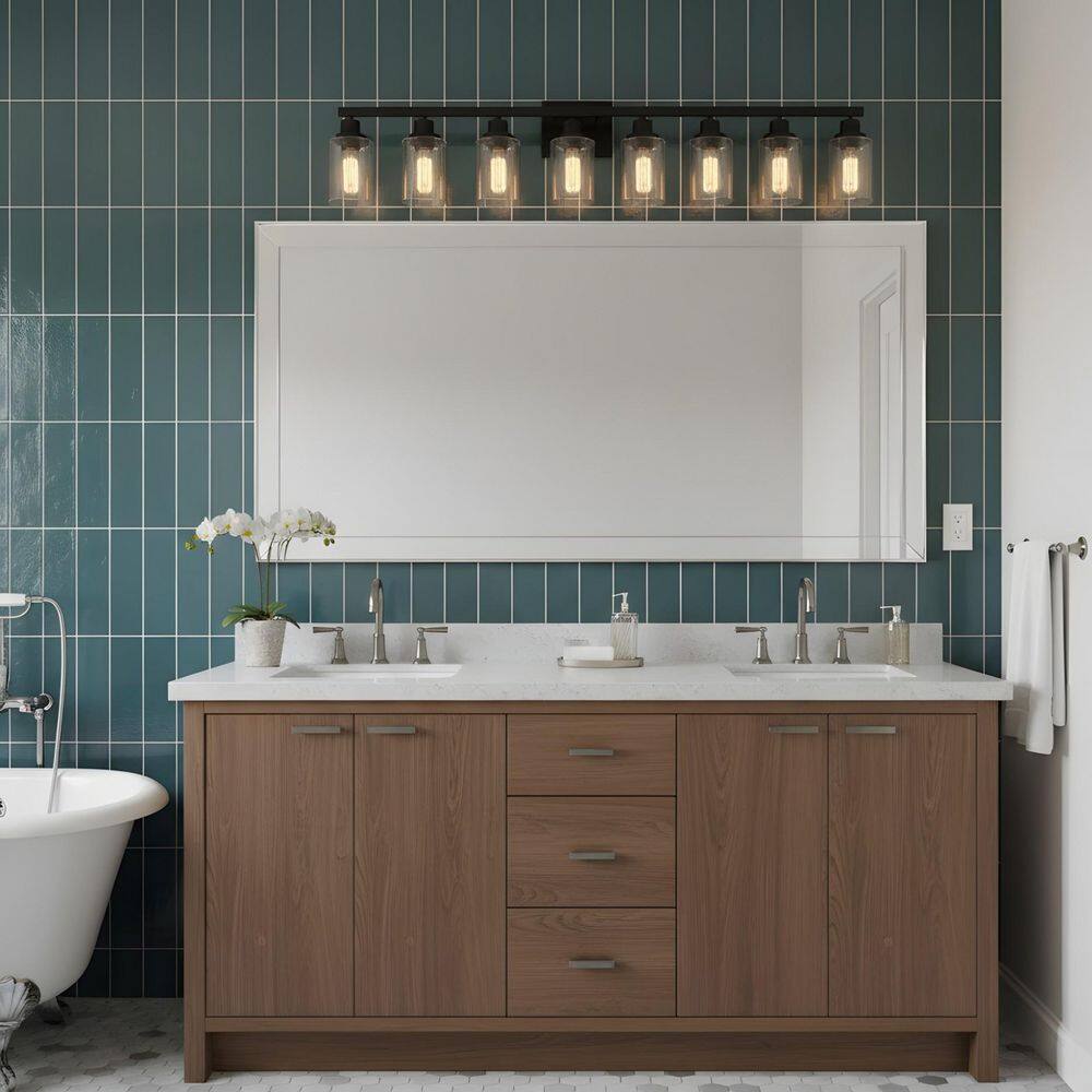 51.2 in. 8-Light Modern Matte Black Bathroom Vanity Light with Classic Glass Shades price history on PriceWatchPro
