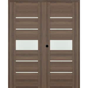 Vona 07-06 64 in. x 84 in. Right Active 5-Lite Frosted Glass Pecan Nutwood Wood Composite Double Prehung Interior Door