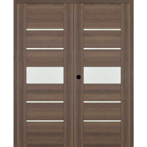 Belldinni Vana 07-06 36 in. x 84 in. Right Active 5-Lite Frosted Glass Pecan Nutwood Wood Composite Double Prehung Interior Door