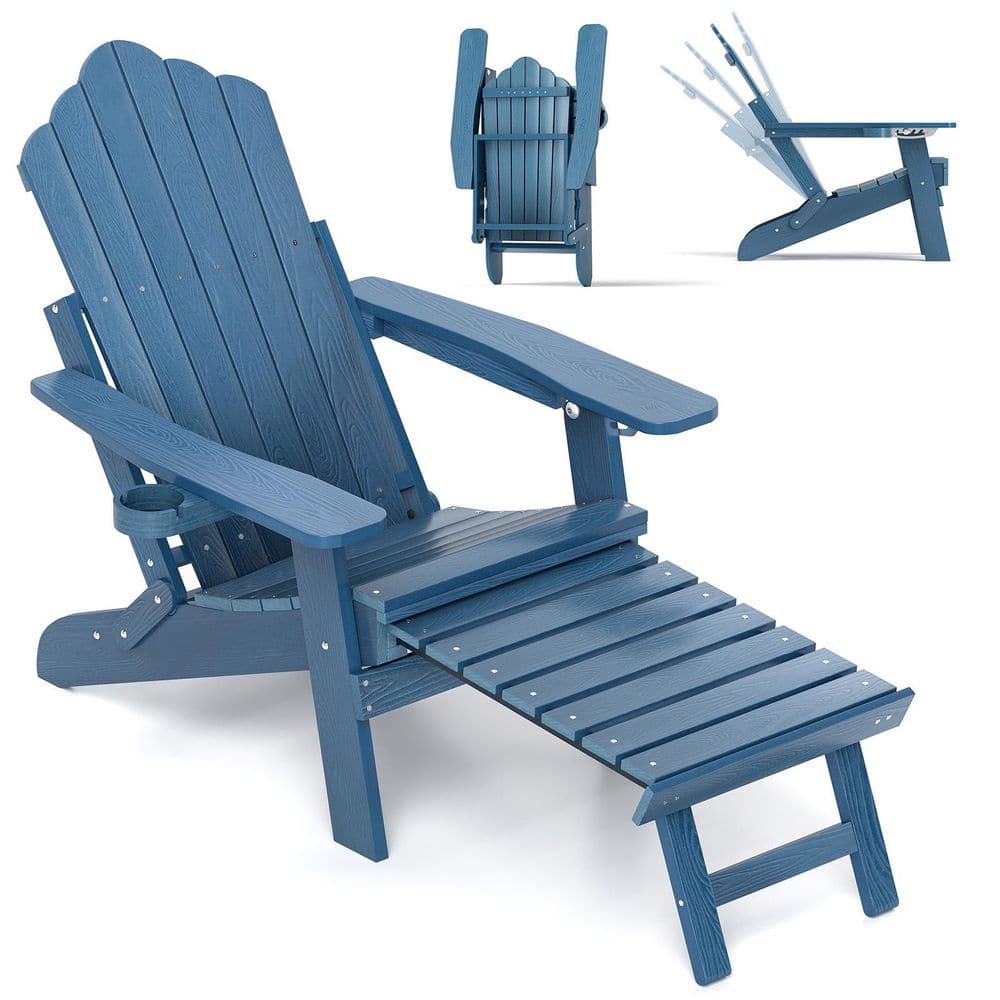Navy Blue HIPS Plastic Patio Adirondack Lounge Chair with Retractable Footrest(1-Pack) price history on PriceWatchPro