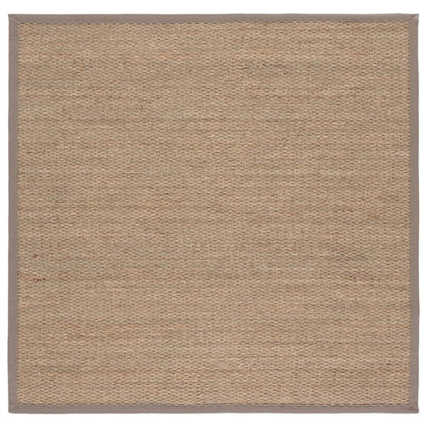 Natural Fiber 6 ft. x 6 ft. Natural/Gray Abstract Solid Border Square Area Rug