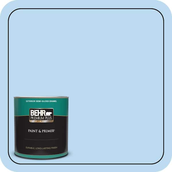BEHR PREMIUM PLUS 1 qt. #P510-1 Greek Isles Semi-Gloss Enamel Exterior Paint & Primer
