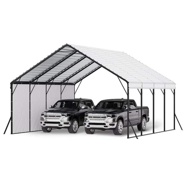 Heavy Duty Metal Carport, Car Garage Shade with Removable Sidewalls, 20 x 20ft. Outdoor Carport with Sturdy Frame & Roof