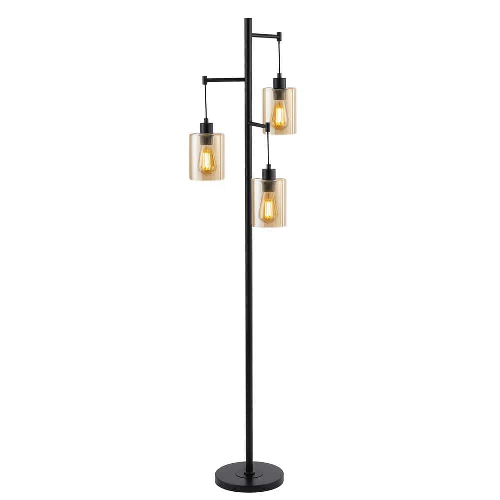 69 in. Black/Amber 3-Light Tree Floor Lamp with Clear Glass Shade price history on PriceWatchPro