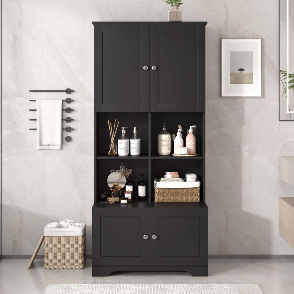 31 in. W x 12 in. D x 67 in. H Black Tall and White MDF Freestanding Linen 