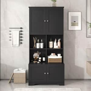 31 in. W x 12 in. D x 67 in. H Black Tall and White MDF Freestanding Linen Cabinet with Adjustable Shelves in Black