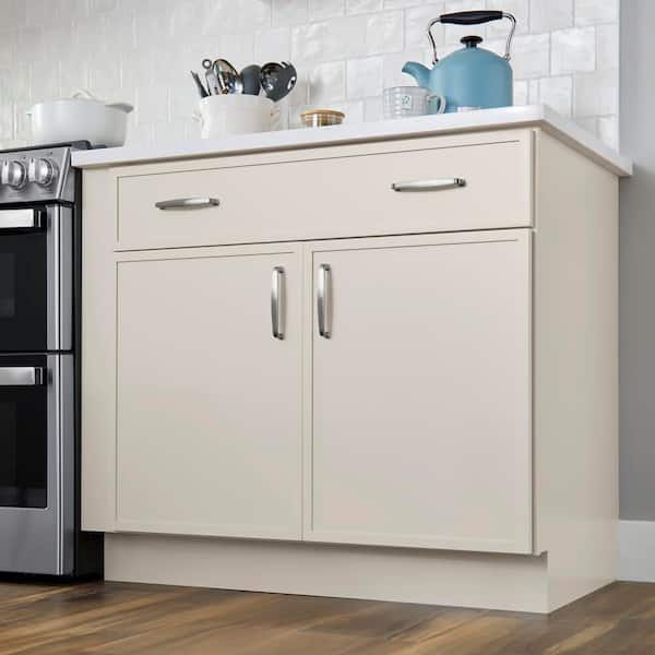 Leyton 27 in. W x 24 in. D x 34.5 in. H Ready to Assemble Plywood Slim Shaker Base Kitchen Cabinet in Antique White
