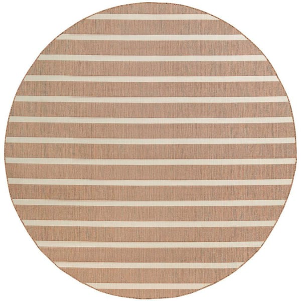 Positano Jute Ivory 8 ft. x 8 ft. Stripes Contemporary Round Area Rug