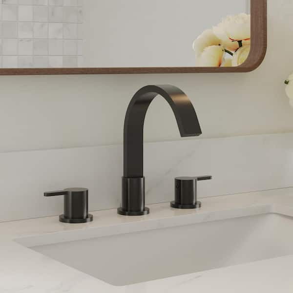 8 in. Widespread Double Handle Bathroom Faucet with Waterfall Spout in Matte Black (Valve Included)