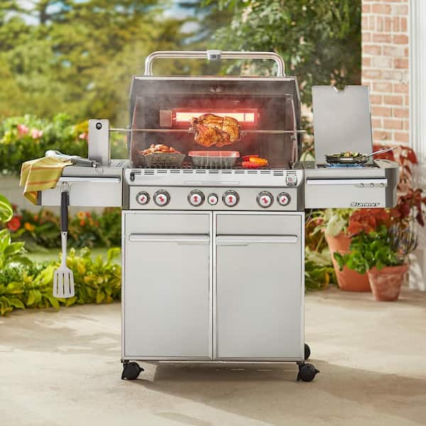 Weber Summit S-470 4-Burner Propane Gas Grill in Stainless Steel with Built-In Thermometer Rotisserie 7170001 - Home