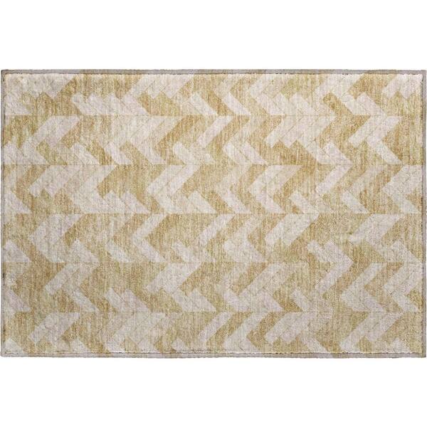 Mayfield Premium Machine Washable Abstract AMF2297 Wheat 2 ft. x 3 ft. Accent Rug