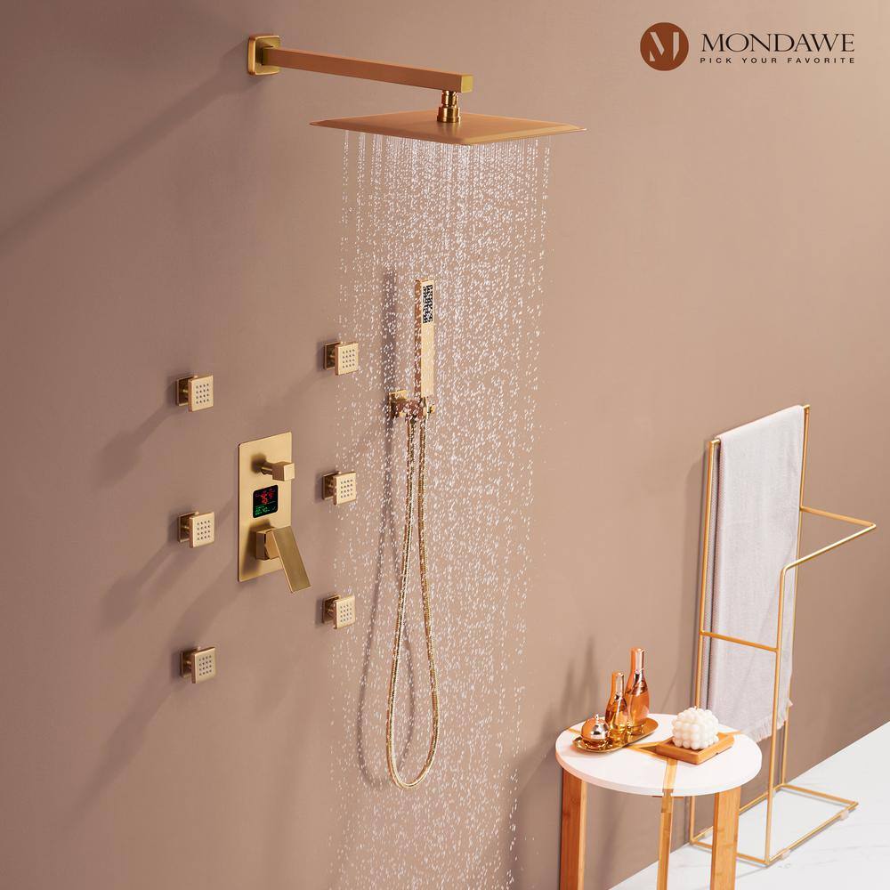 Brushed Gold Wall Mounted Dual Shower System with Digital Display