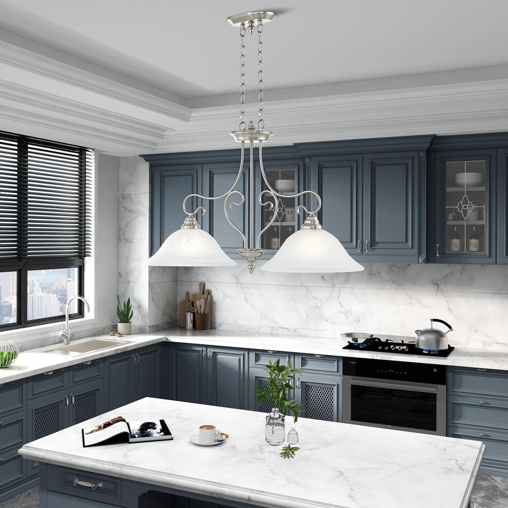 Elegant Brushed Nickel Island Light with White Alabaster Glass