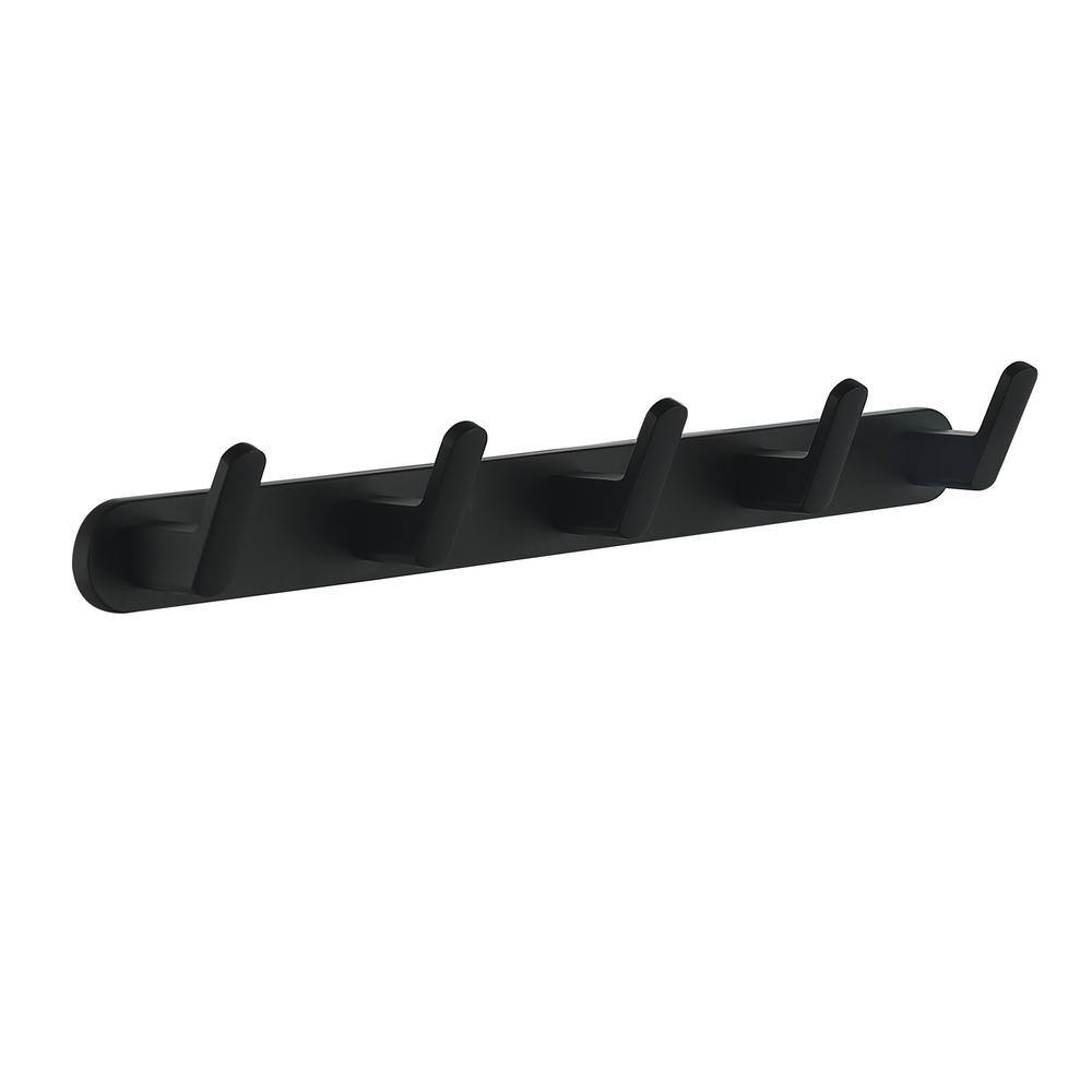 Wall Mounted 5 in 1 J-Hook Rustproof Robe/Towel Hook Stainless Steel Hook Rack in Matte Black