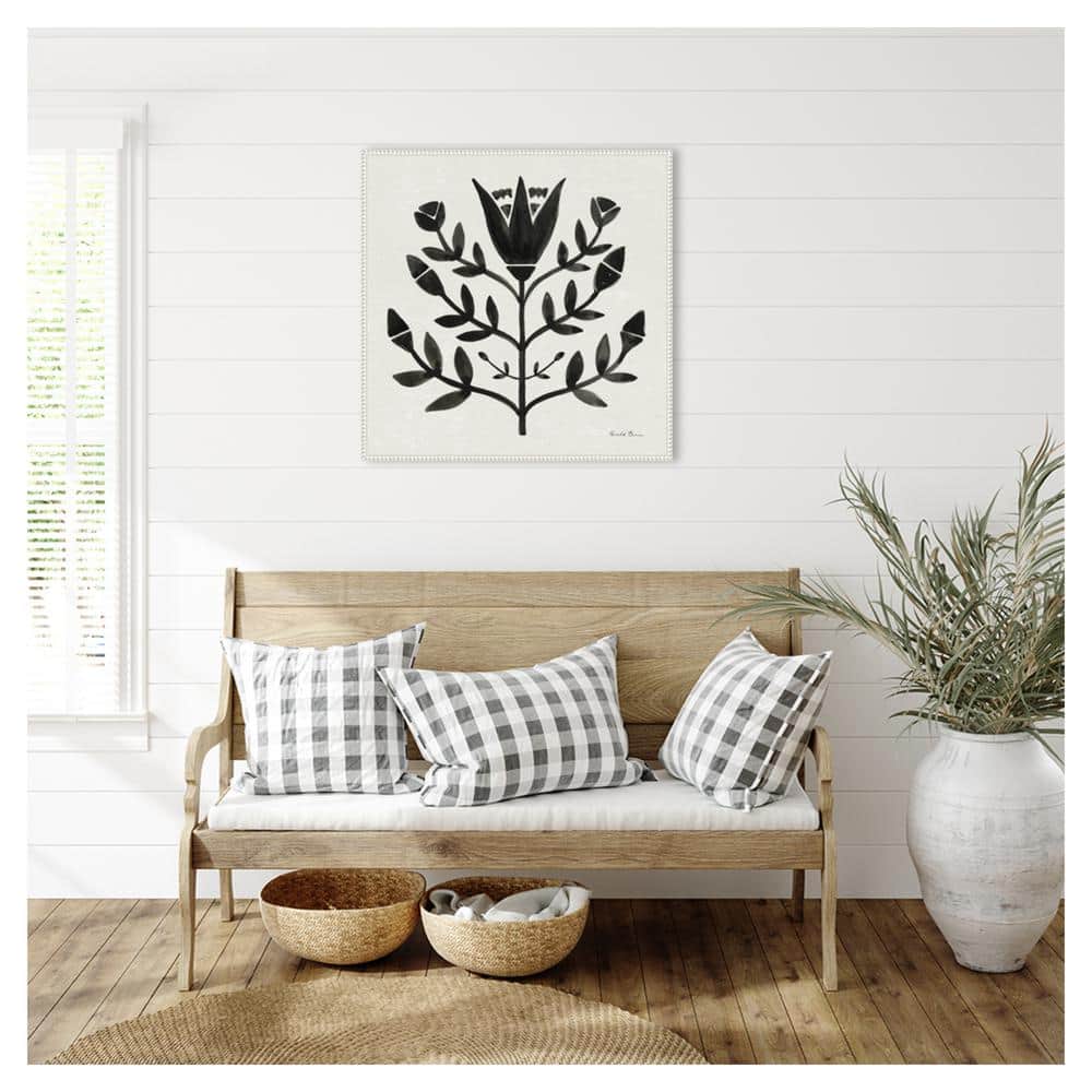 Nordic Black and White Beaded Canvas Botanical Wall Art