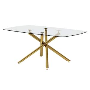 Large Modern Rectangular Clear Glass Dining Table 71 in. W Golden Cross Legs Table Base Type Dining Table Seats 6
