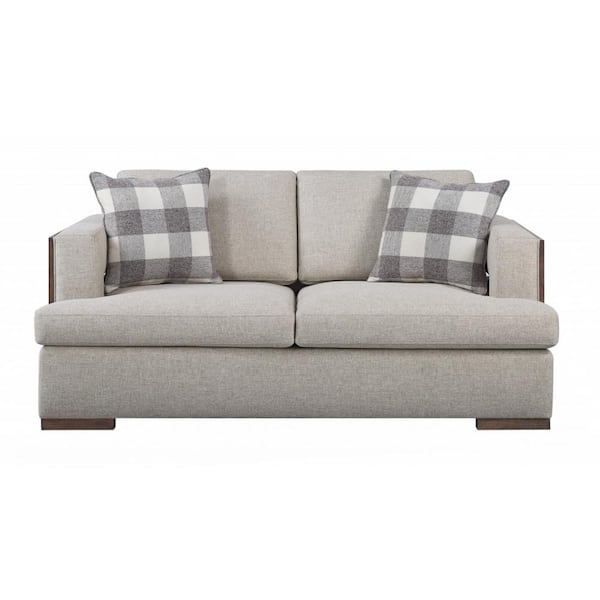 HomeRoots 72 in. Fabric and Walnut Solid Color 100% Linen 2-Seater Loveseat with Walnut Solid Manufactured Wood Legs