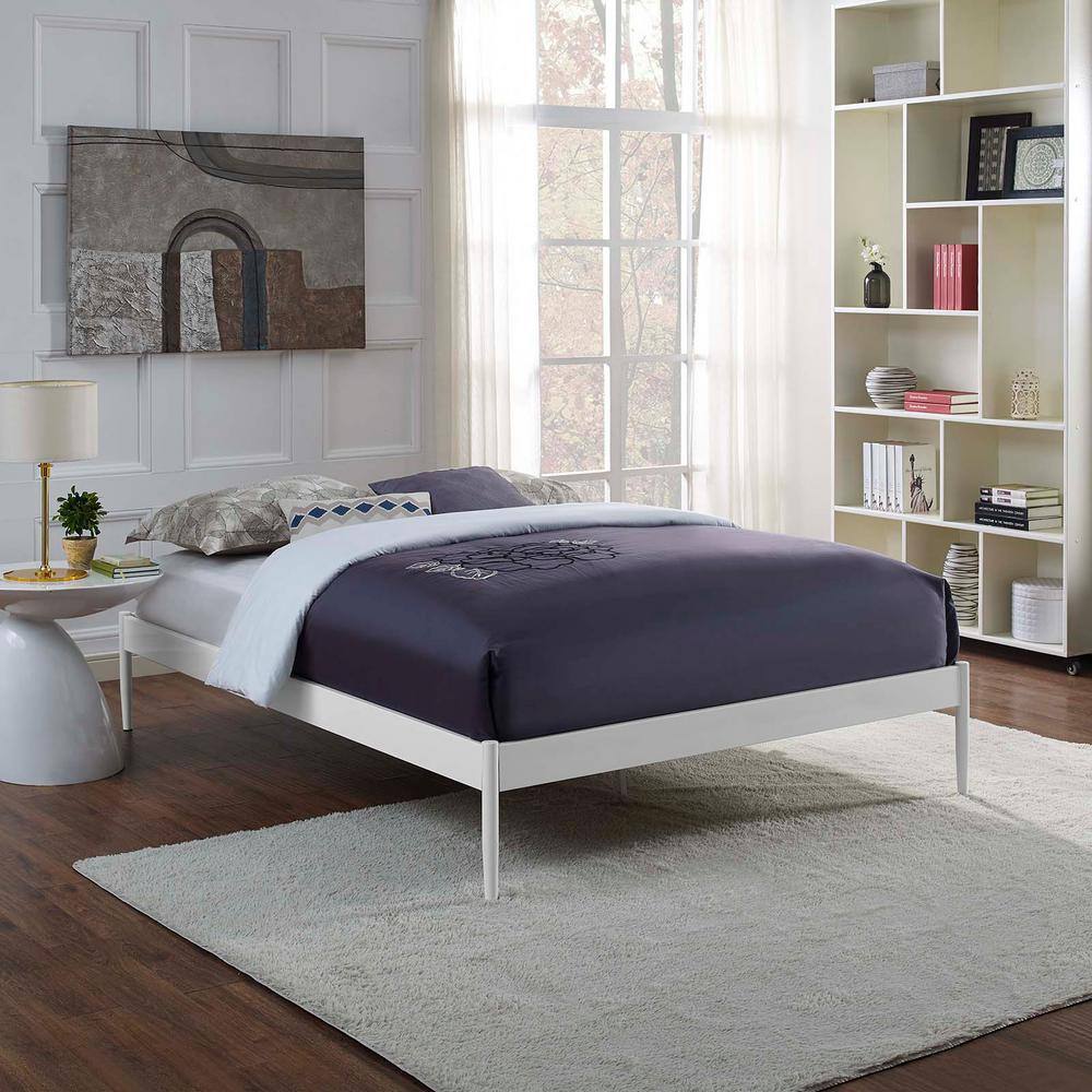 Elsie Queen White Upholstered Metal Bed Frame with Slats