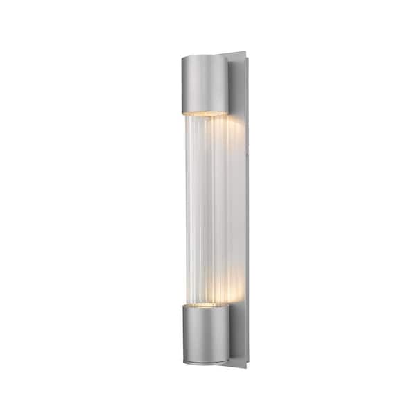 Unbranded Striate 11-Watt 24 in. Silver Integrated LED Aluminum Hardwired Outdoor Weather Resistant Cylinder Wall Sconce Light
