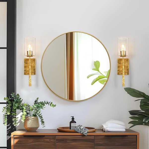 18.7 in. 1-Light Gold Mid-century Modern Wall Sconce with Gold Leaf, Glam Wall Light for Living Room, Powder Room