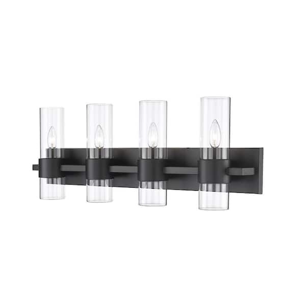 Unbranded Lawson 32 in. 4-Light Matte Black Vanity-Light with Clear Glass Shade