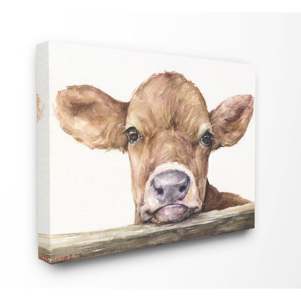 Stupell Industries 16 in. x 20 in. "Cute Baby Cow" by George Dyachenko Canvas Wall Art