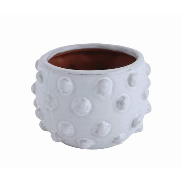 Storied Home 6.25 in. L x 6.25 in. W x 4.75 in. H Matte White Clay Decorative Pots with Raised Dots