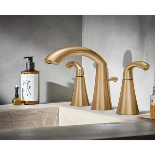 Glyde Bronzed Gold Transitional 2-Handle High-Arc Widespread Bathroom Faucet with Drain Assembly, Valve Included