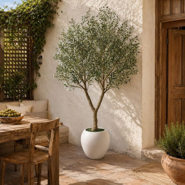 DR.Planzen 8 ft. Artificial Olive Tree with Large White Planter