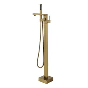 Single-Handle Freestanding Tub Faucet with Handheld Shower in Brushed Brass