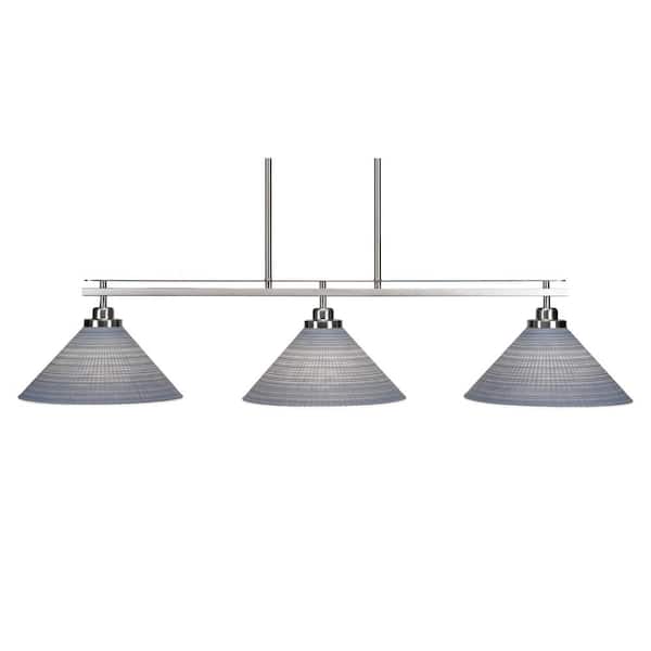 Unbranded Monroe 3-Light Brushed Nickel, Billiard Light, Any room with 12 in. Gray Matrix Glass Shades no bulbs included