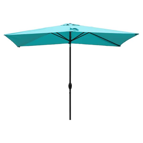 10 ft. Patio Aluminum Pole Rectangular Market Umbrella in Light Blue