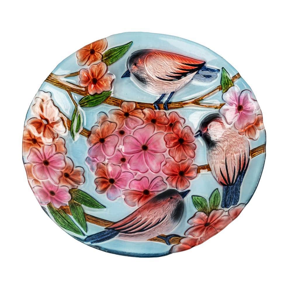 17.8" Multicolor Glass Birdbath with Metal Stand