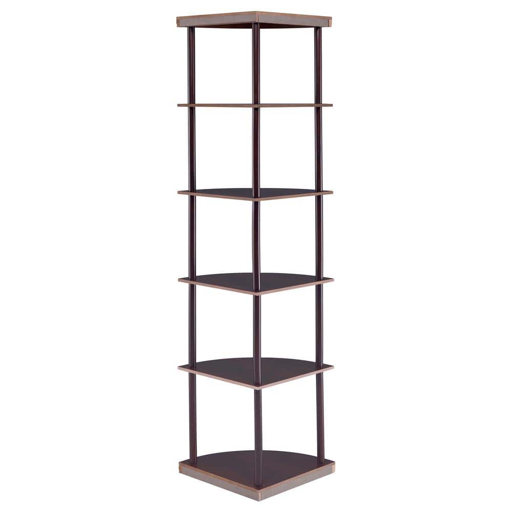 Cappuccino Brown 5-Shelf Corner Bookcase with Metal Frame