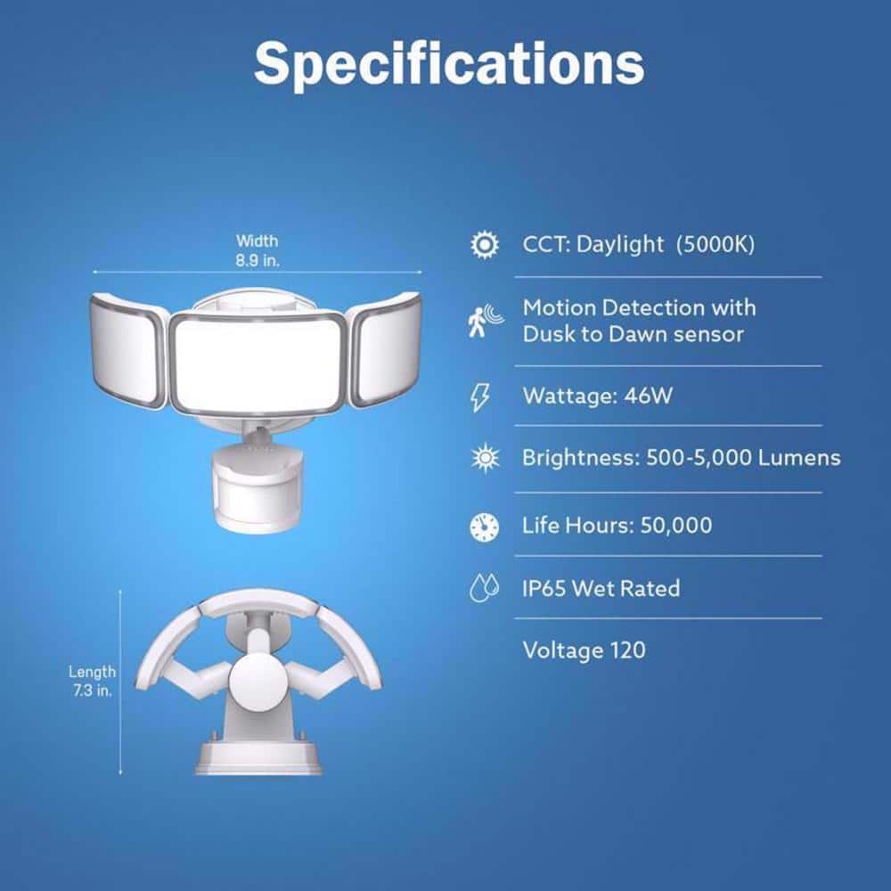 Feit White Triple Head Motion-Sensing LED Security Floodlight