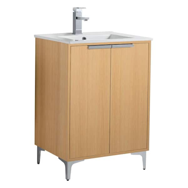 FINE FIXTURES 24 in. W x 18.5 in. D x 35.25 in. H Single sink Bath Vanity in Yellow with Polished Chrome Hardware and Ceramic Sink top