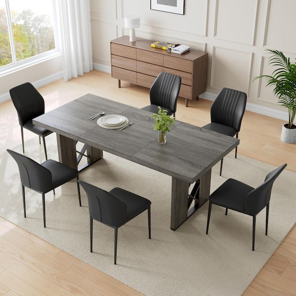 GOJANE 7-Pieces Rectangular Gray MDF Top Dining Table Set Seating