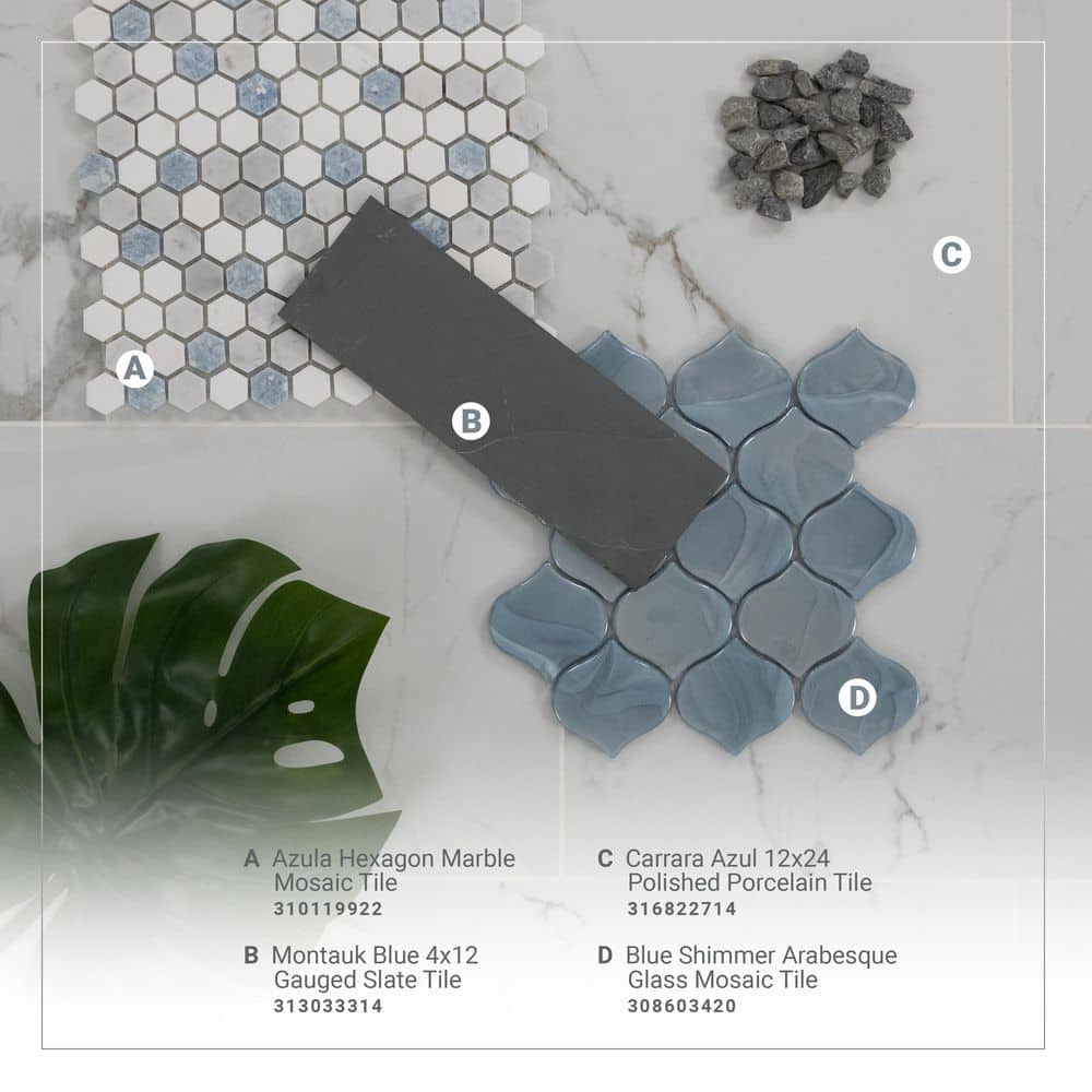 Azula Hexagon Blue and Gray Marble Mosaic Tile