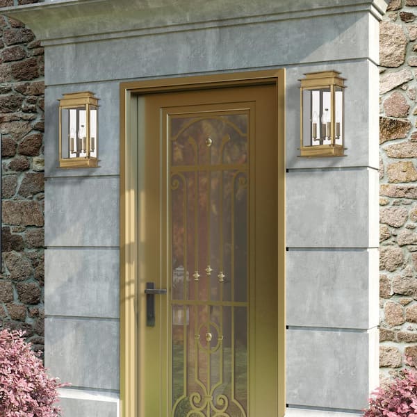 Stickland 19 in. 2-Light Antique Brass Hardwired Outdoor Hardwired Wall Lantern Sconce with No Bulbs Included