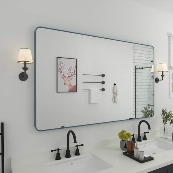 60 in. W x 36 in. H Rectangular Framed Wall Bathroom Vanity Mirror in Navy Blue 60 in. W x 36 in. H Rectangular Framed Wall Bathroom Vanity Mirror in Navy Blue