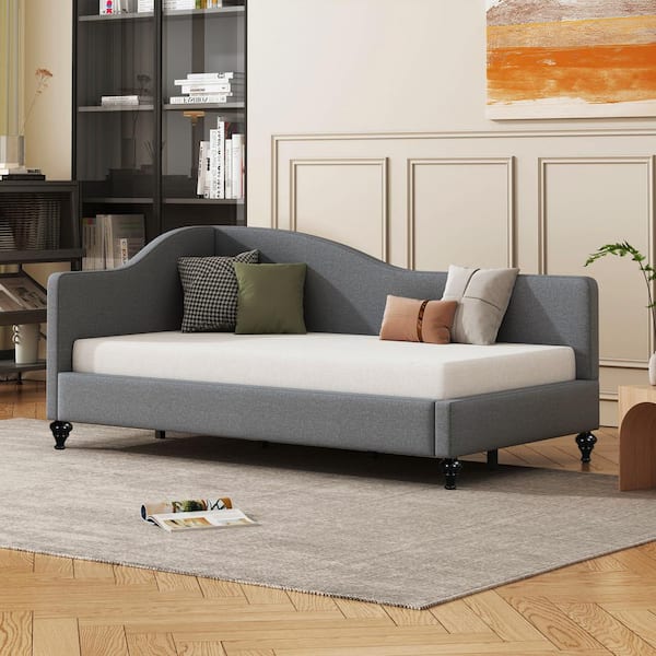Harper & Bright Designs Sleek and Modern Gray Twin Size Linen Daybed with Solid Wood Legs