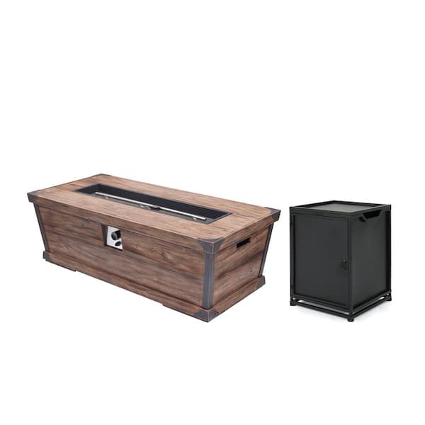 Noble House Delany 15.75 in. x 22 in. Rectangular Concrete Propane Outdoor Patio Fire Pit in Brown with Tank Holder