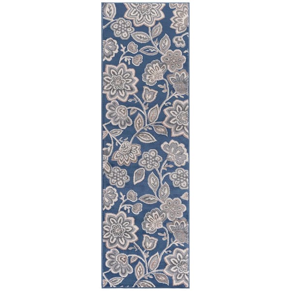 Madison Floral Navy 2 ft. x 8 ft. Indoor Runner Rug