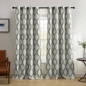 Renzo Ikat Geometric Linen Room Darkening Window Curtain, Slate Gray - 52''W x 95''L